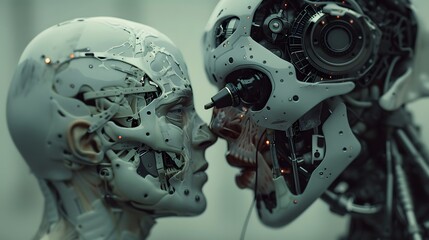 Fototapeta premium a cyberpunk mechanic repairing a biomechanical human.