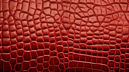 realistic image showcasing a vibrant piece of red crocodile leather, with the light highlighting its unique pattern and texture