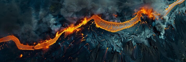 A powerful dragon spewing flames in the midst of a mountain landscape