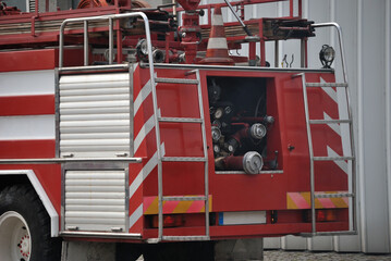 Firefighter vehicle with hoses and accessories, rescue, peacekeepers