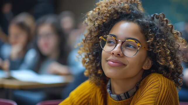 Adult learner in a language class, actively participating and practicing