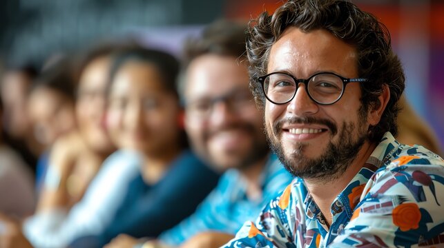 Adult learner in a language class, actively participating and practicing