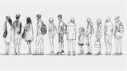 Architecture hand drawn human figures, man, woman, watercolor black outline drawings turnaround page white background. Vector sketch for storyboard, Architecture projects