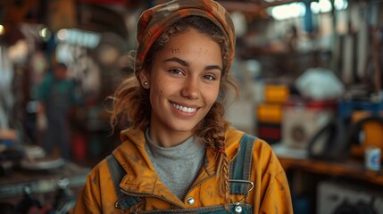 Obraz premium Embracing Diversity: LGBTQ Mechanic Providing Expert Advice to Customer in a Bustling Garage Setting