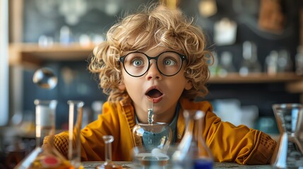 Child working on a science experiment, with curiosity and excitement