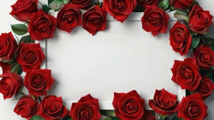 valentines day frame featuring a white blank center with surrounding abundant red rose