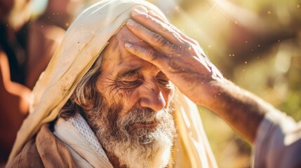 jesus resurrecting old man miracles and grace concept christ healing the wounded