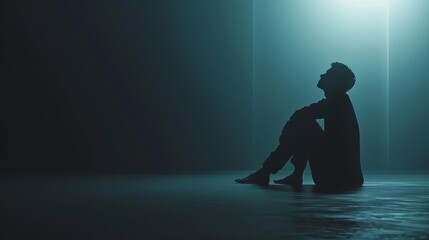 lonely man sitting alone in dark room expressing solitude and isolation ai generated