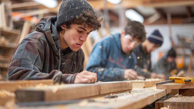 Picture students engaged in a woodworking class, creating their own projects and learning craftsmanship