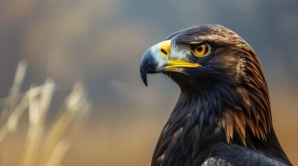 Obraz premium majestic black golden eagle against plain background striking bird of prey portrait highquality wildlife photography