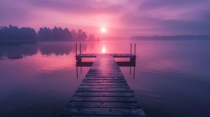 Fototapeta premium majestic sunset over tranquil lake serene natural landscape photography