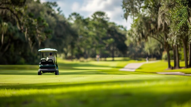 A day at a resort golf course, nice weather, beautiful course layout.