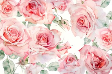 delicate pink watercolor roses on white background romantic floral illustration