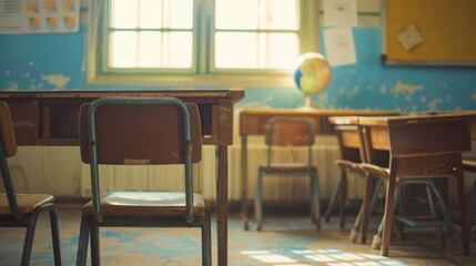 Learning environment concept with student school desk in classic classroom setting for education