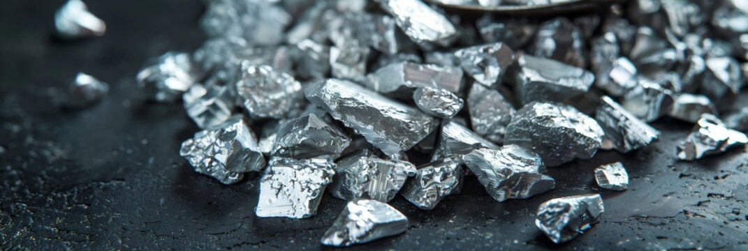Close-up of reflective zinc pieces, depicting the element in a metallic, raw form