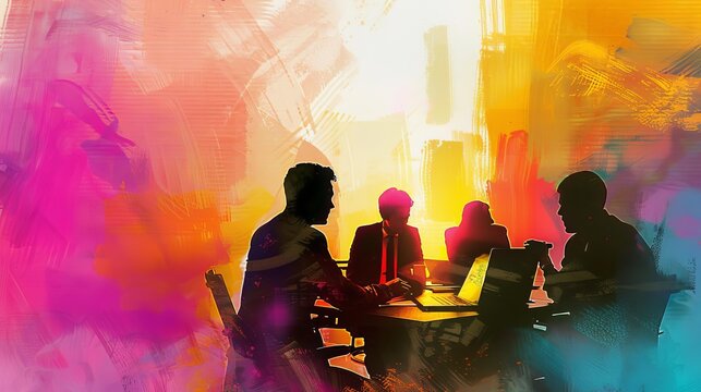 professional team collaborating on customer managed relationship cmr strategies digital painting