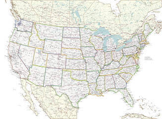 United States of America political map. Super high quality. Detailed with thousands of place name labels.