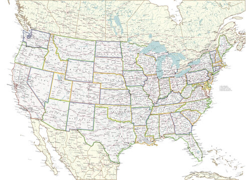 United States of America political map. Super high quality. Detailed with thousands of place name labels.