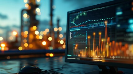 A computer monitor shows a graph with data points representing the flash point of various petroleum products.