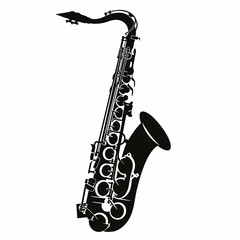 A black and white image of a saxophone