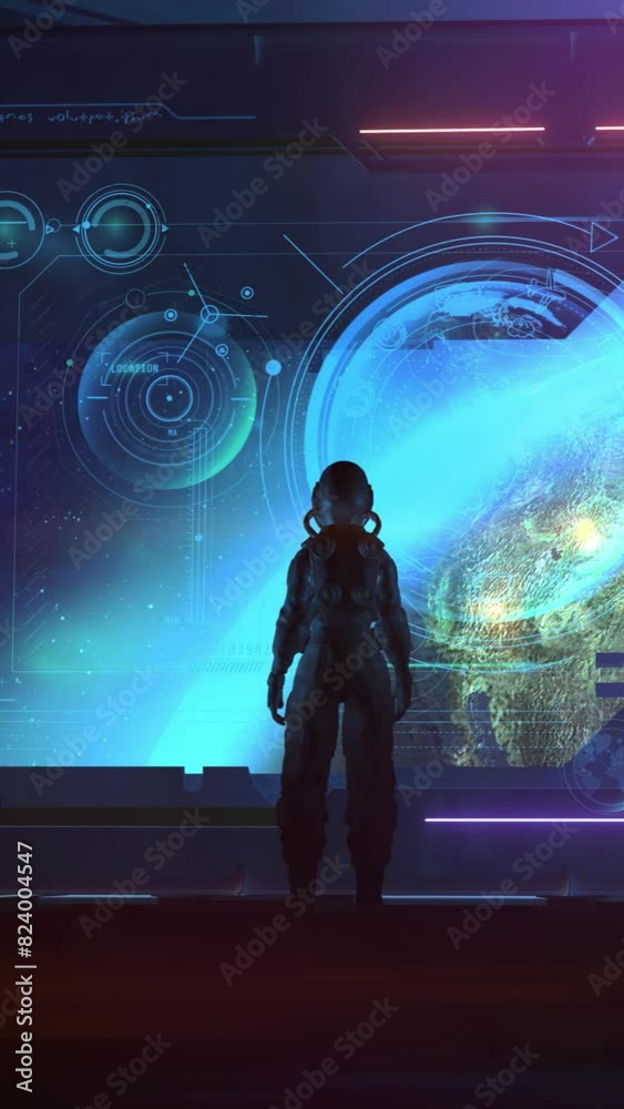 Canvas Prints astronaut of the future in earth orbit, 3d render.