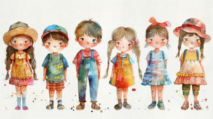 Watercolor hand drawn kids illustration