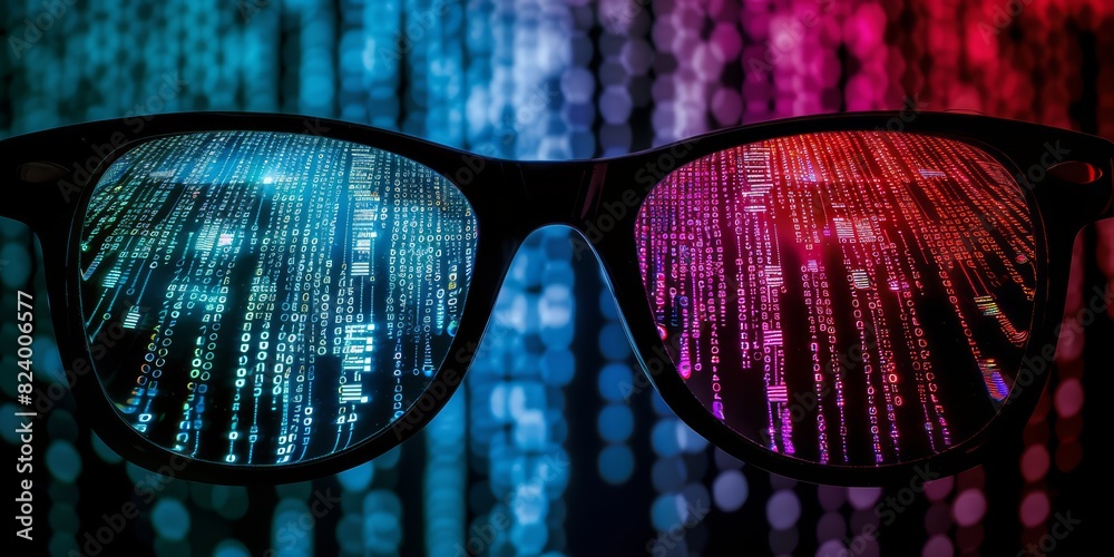 Aufkleber Code Reflections in Glasses: A Modern Representation of Software Development and Digital Innovation, Generative AI