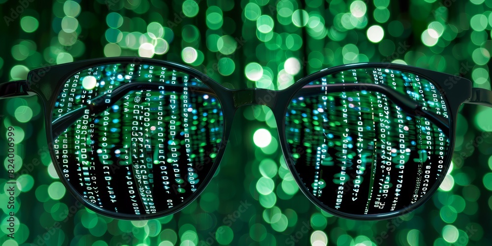 Leinwandbilder Code Reflections in Glasses: A Modern Representation of Software Development and Digital Innovation, Generative AI