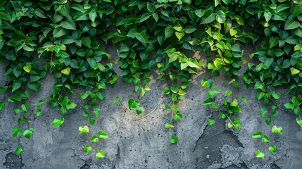 The background of the wall is covered with creeping leaf plants