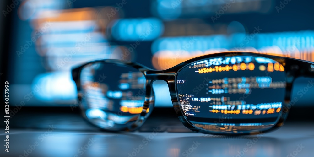 Aufkleber Code Reflections in Glasses: A Modern Representation of Software Development and Digital Innovation, Generative AI