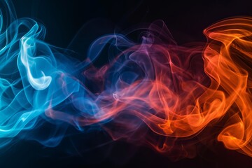 A colorful smoke trail with blue and red flames