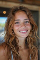 Obraz premium Happy Teen Girl with Charming Smile and Braces