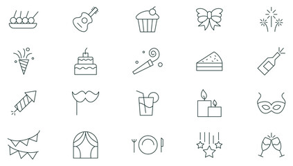 Party, entertainment line icon set. Event, fun, enjoy, celebrate, celebration, dancing, music, congrats, wish outline icon collection. Thin outline icons pack.