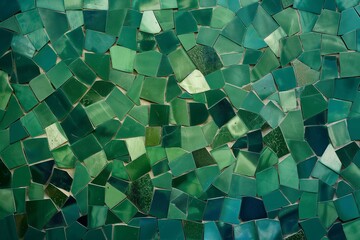 A green mosaic tile pattern with many small pieces