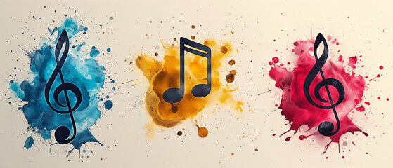 Colorful Musical Notes on White Wall.