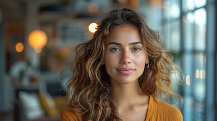 business presentation, enthusiastic latina executive giving a presentation in a modern office with vibrant lighting and cityscape backdrop, using animated gestures