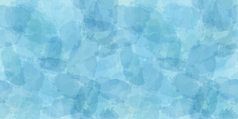 Watercolor seamless pattern. Vector cloud sky print. Blue transparent brush stains texture.