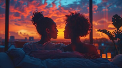 Intimate Moment: LGBTQ Couple Enjoying Peaceful Conversation on Couch at Home