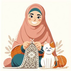 Happy Woman Knitting Cozy Sweater