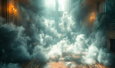 Fototapeta premium The room is filled with smoke.