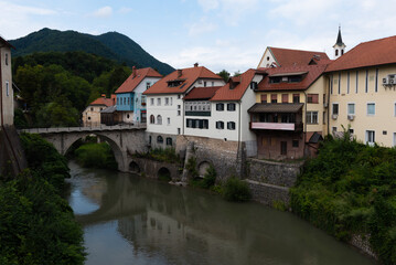 Fototapeta premium Beautiful city views of the picturesque medieval town of Škofja Loka close to Ljubljana, Slovenia