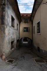 Beautiful city views of the picturesque medieval town of Škofja Loka close to Ljubljana, Slovenia