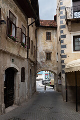 Beautiful city views of the picturesque medieval town of Škofja Loka close to Ljubljana, Slovenia