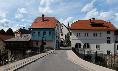 Obraz premium Beautiful city views of the picturesque medieval town of Škofja Loka close to Ljubljana, Slovenia