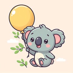 Obraz premium cute koala floating with balloon cartoon vector icon illustration