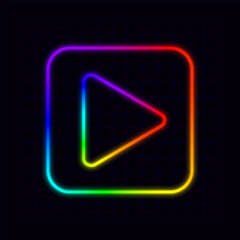 Play icon, neon rainbow visuals, gradient mesh graphics.