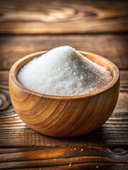 Wooden Bowl Filled With Sugar on Wooden Table. Generative AI