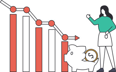 Financial Crisis and business loss, Lose money investment in financial crisis, Profit and loss in business or deflation and inflation concept,
