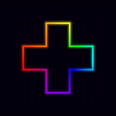 Fototapeta premium Plus icon, neon rainbow visuals, gradient mesh graphics.