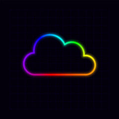 Cloud icon, neon rainbow visuals, gradient mesh graphics.